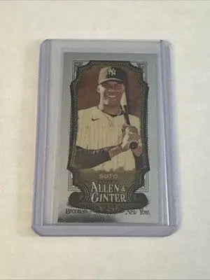 Baseball trading card of Juan Soto in protective case from 2024 Topps Allen Ginter Chrome Juan Soto #50 Mini