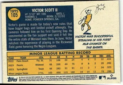 2024 Topps Archives Victor Scott II baseball card back featuring Scott II baseball details