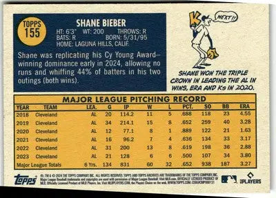 Shane Bieber baseball card from 2024 Topps Archives series, collectible Shane Bieber baseball card