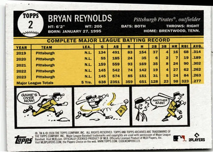 Baseball card of Bryan Reynolds from Topps Archives showcasing his MLB batting record 2019-2023