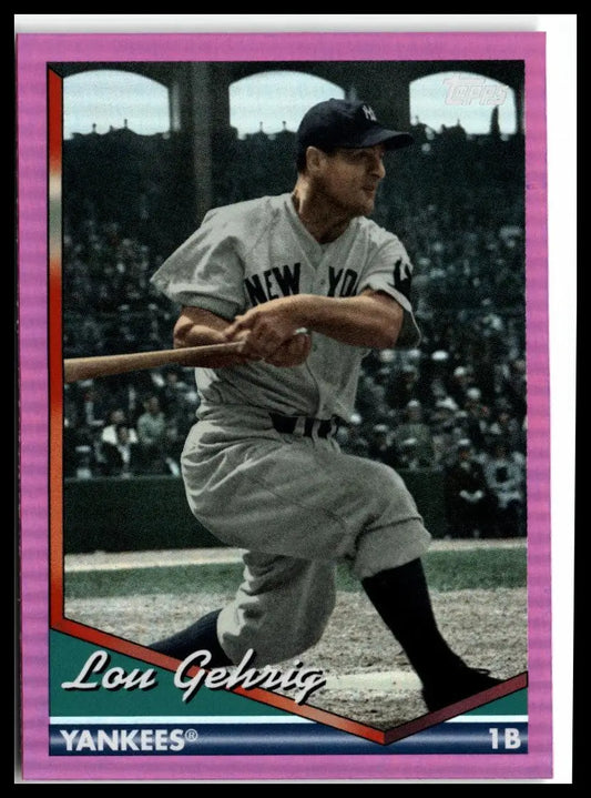 Lou Gehrig pink foilboard baseball card from 2024 Topps Archives series