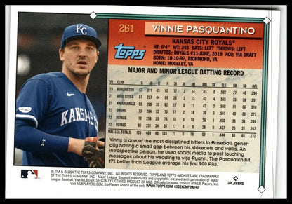 2024 Topps Archives Vinnie Pasquantino baseball trading card with minor league stats