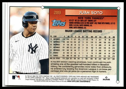 Juan Soto baseball card in New York Yankees uniform from 2024 Topps Archives