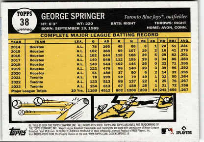 2024 Topps Archives George Springer baseball card in the Topps Archives series