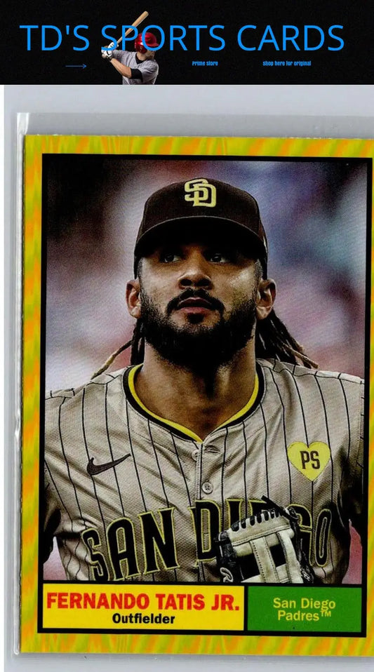 Baseball card featuring Fernando Tatis Jr. from 2024 Topps Archives Yellow Foilboard