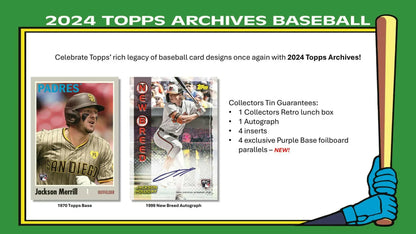 2024 Topps Archives Baseball Collector Box with serial numbered parallels and tin