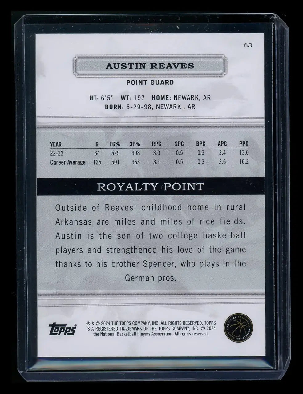 2024 Topps Austin Reaves basketball trading card featuring Topps Austin Reaves player card