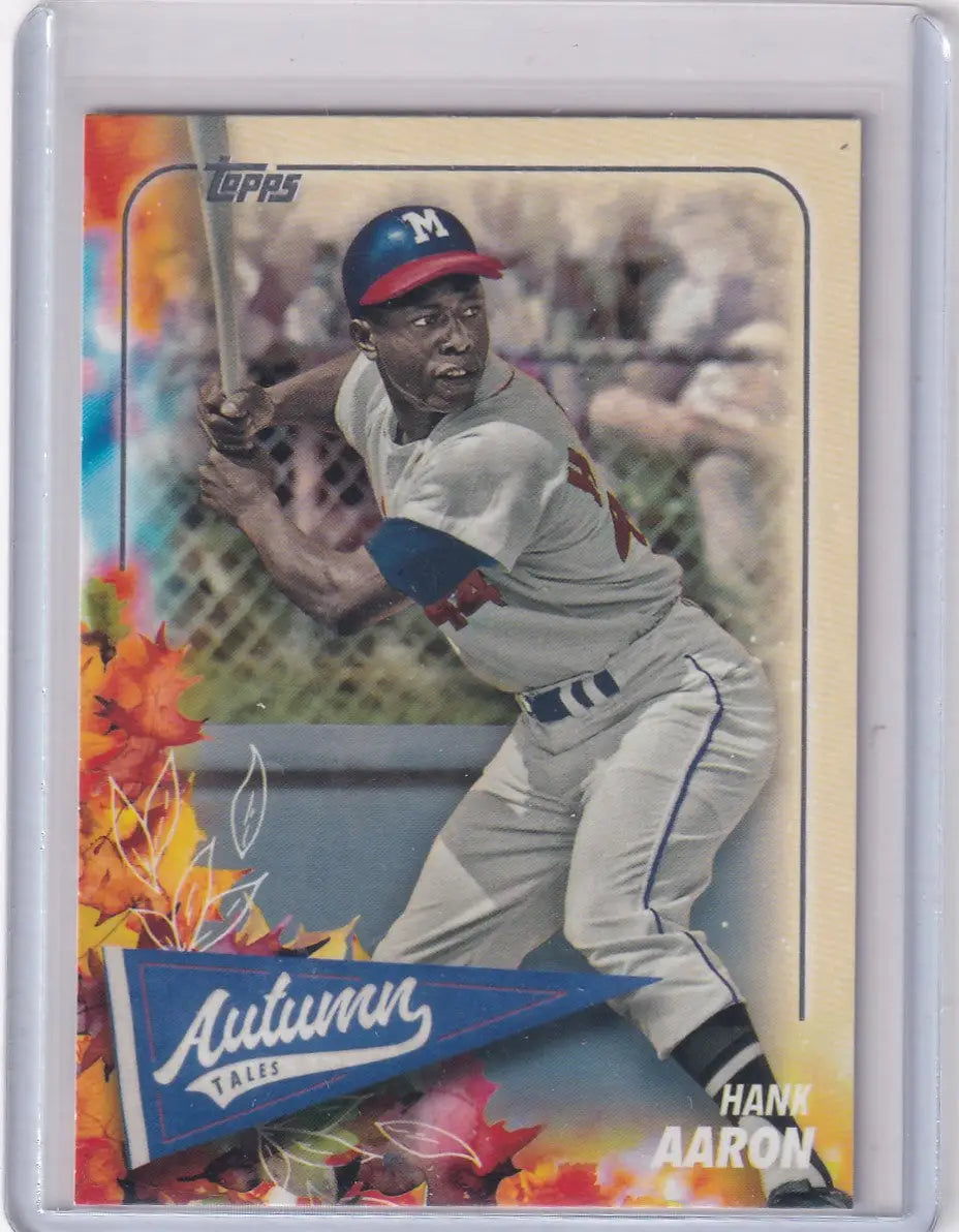2024 Topps Autumn Tales AT39 Hank Aaron baseball trading card featuring batting stance