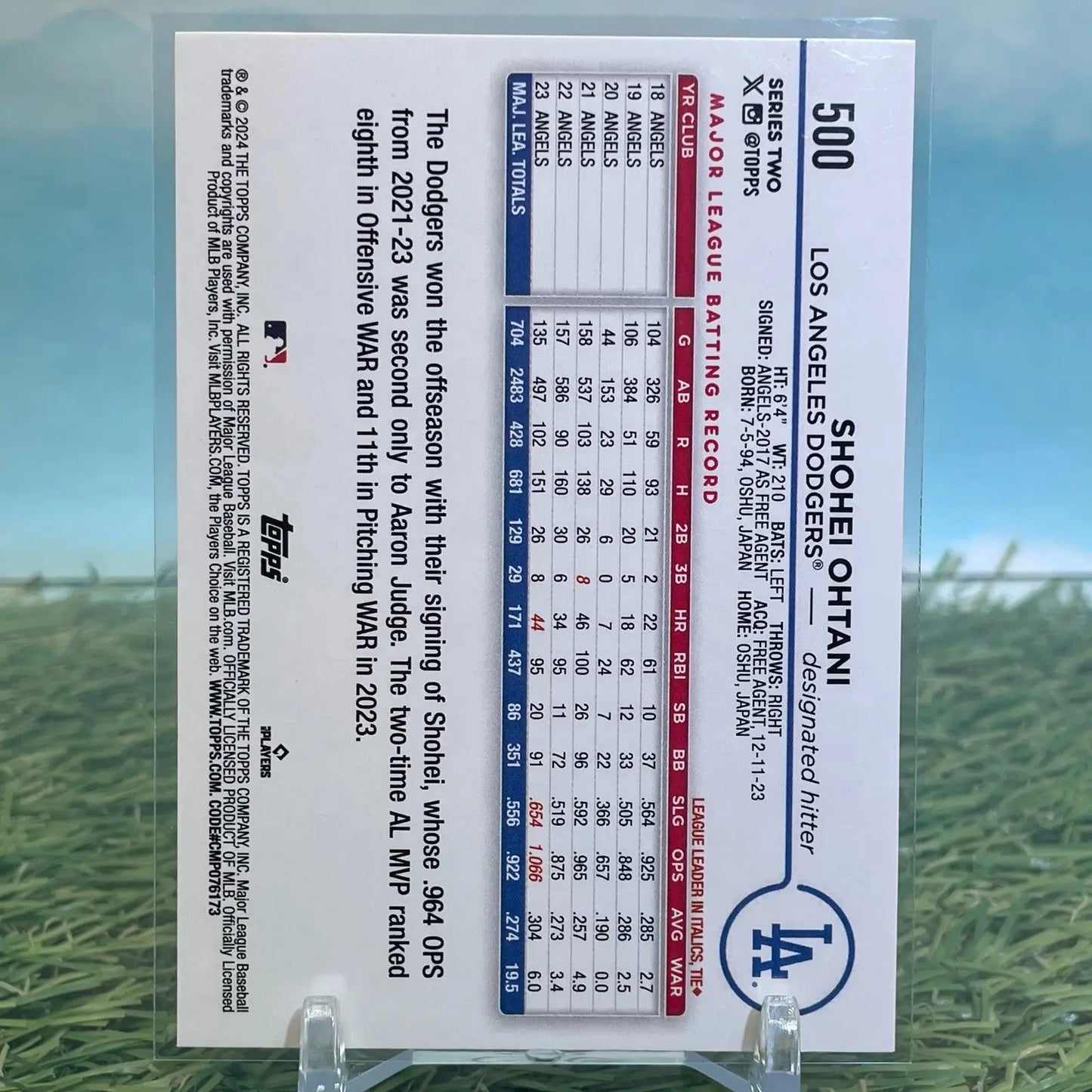 Shohei Ohtani baseball card from 2024 Topps Baseball Los Angeles Dodgers collection