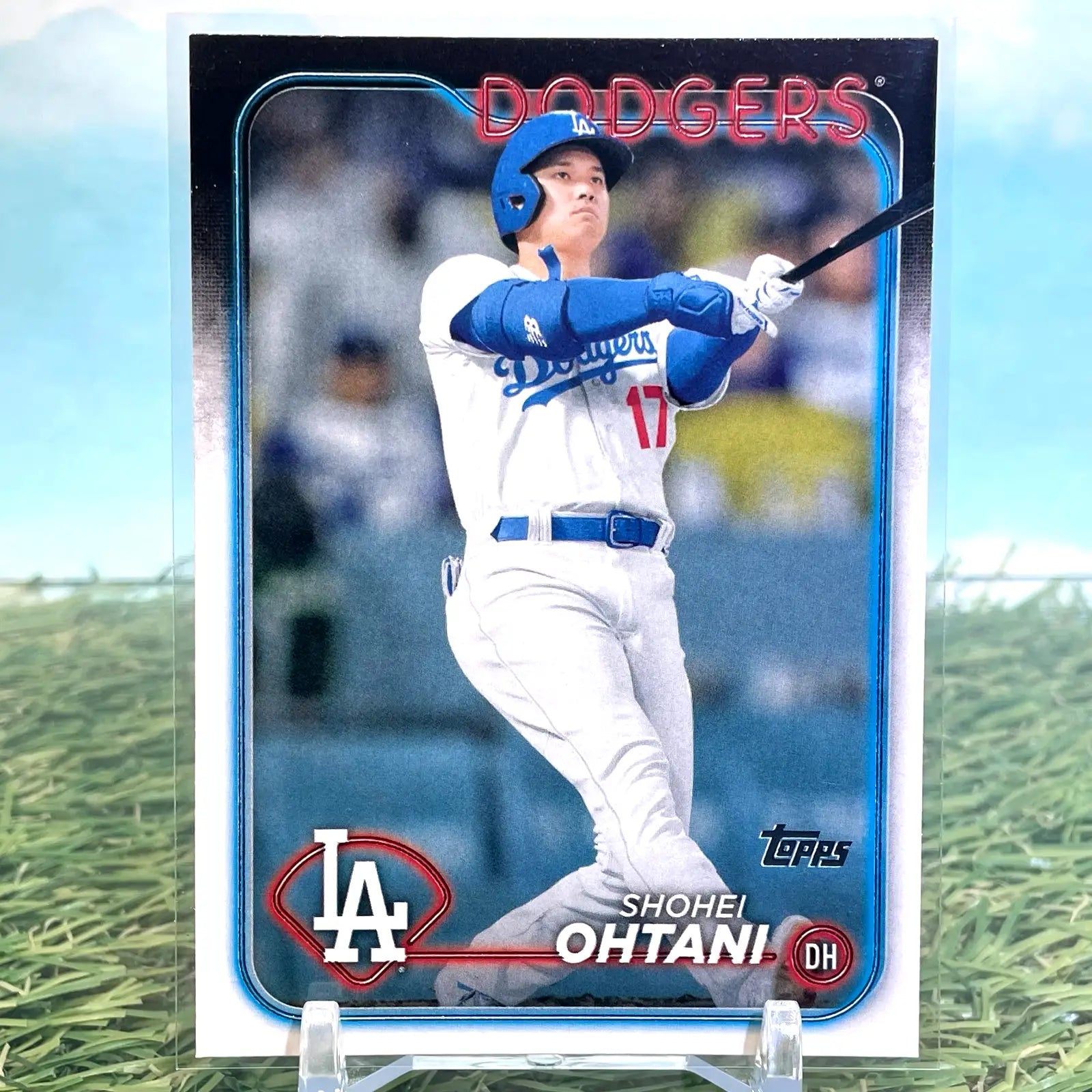 Shohei Ohtani baseball card in protective sleeve from 2024 Topps Baseball Los Angeles Dodgers