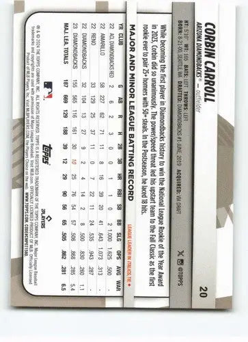 Original gloss baseball trading card for Corbin Carroll from 2024 Topps Big League