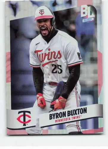 Original gloss 2024 Topps Big League Byron Buxton Twins baseball card with celebratory pose