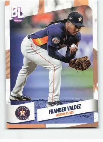 Original gloss of Framber Valdez baseball trading card from Topps Big League 2024 Astros