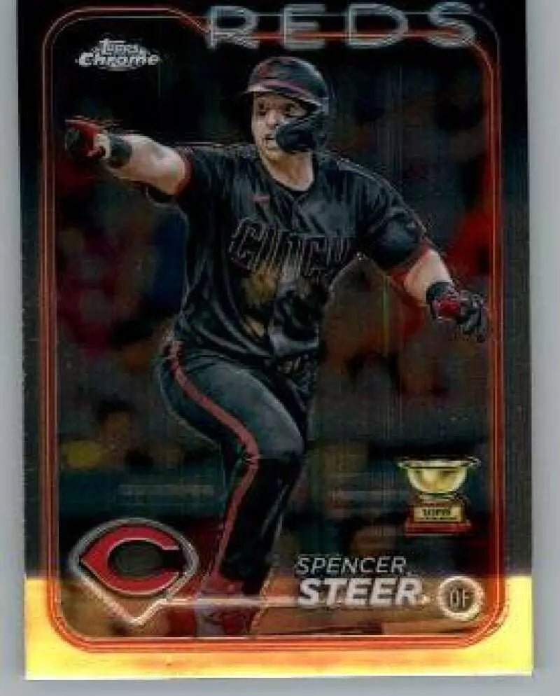 2024 Topps Chrome Spencer Steer Cincinnati Reds baseball trading card, NM-MT condition