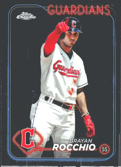 Baseball card of Brayan Rocchio, Cleveland Guardians player in Topps Chrome design