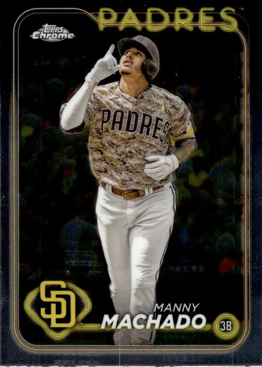 Manny Machado running the bases in a camouflage uniform on Topps Chrome Padres card
