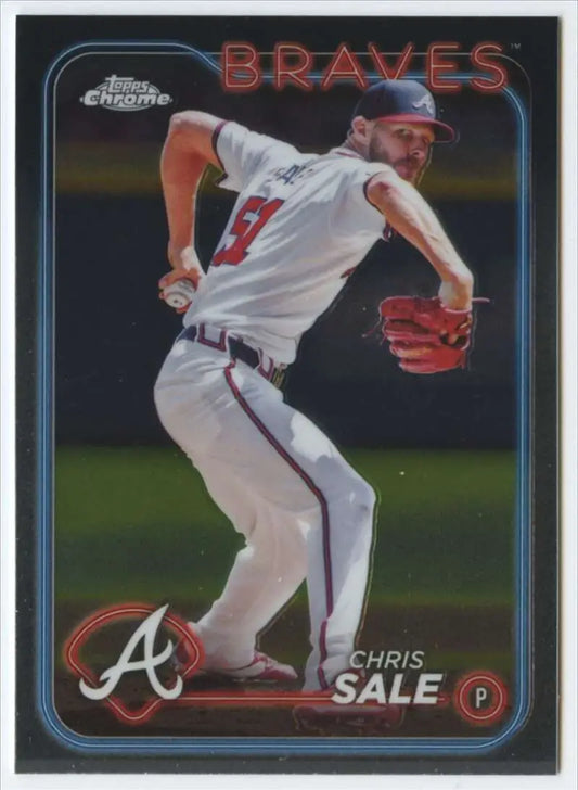 Chris Sale mid-throw in white uniform on 2024 Topps Chrome baseball card