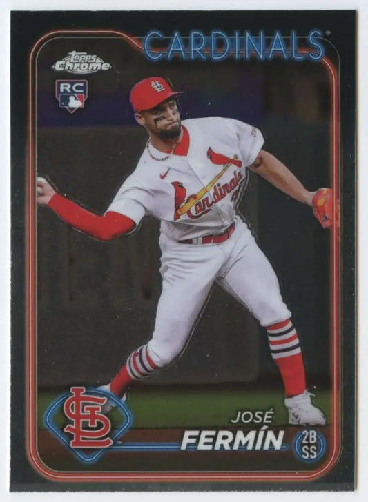 Jose Fermin 2024 Topps Chrome #175 Rookie St. Louis Cardinals Baseball Card in white uniform