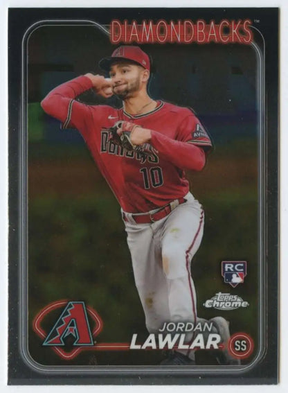 Baseball card of Jordan Lawlar in a red jersey for Arizona Diamondbacks Topps Chrome