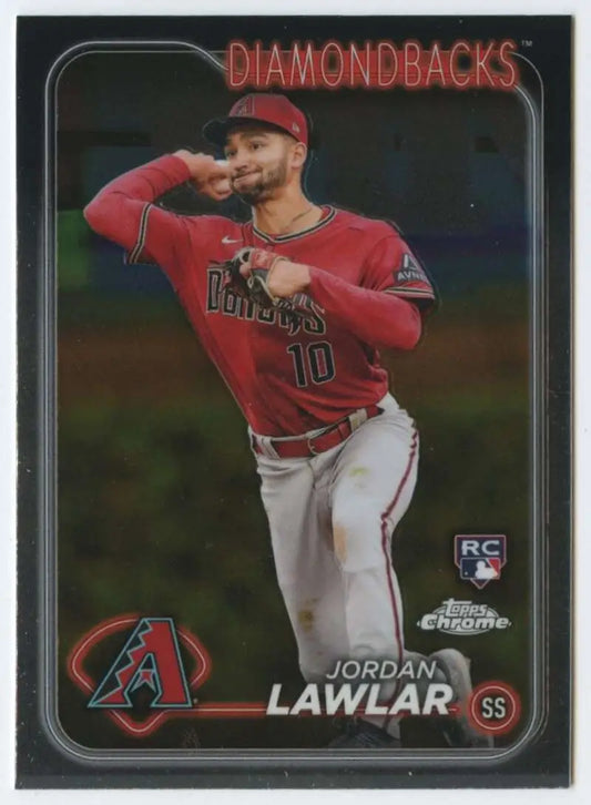Baseball card of Jordan Lawlar in a red jersey for Arizona Diamondbacks Topps Chrome