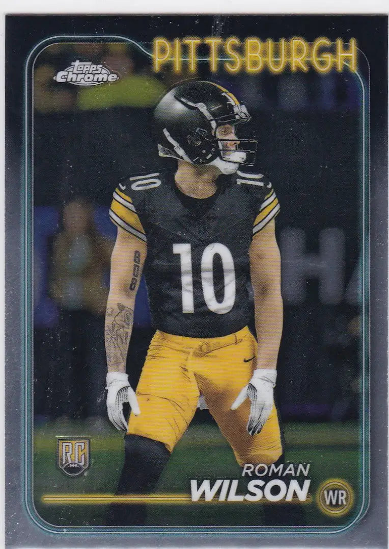 Roman Wilson RC football card from 2024 Topps Chrome featuring Pittsburgh Steelers player