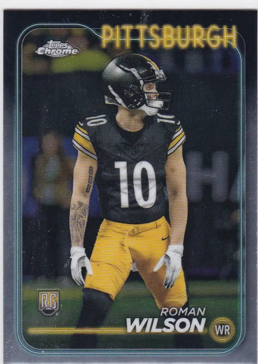 Roman Wilson RC football card from 2024 Topps Chrome featuring Pittsburgh Steelers player