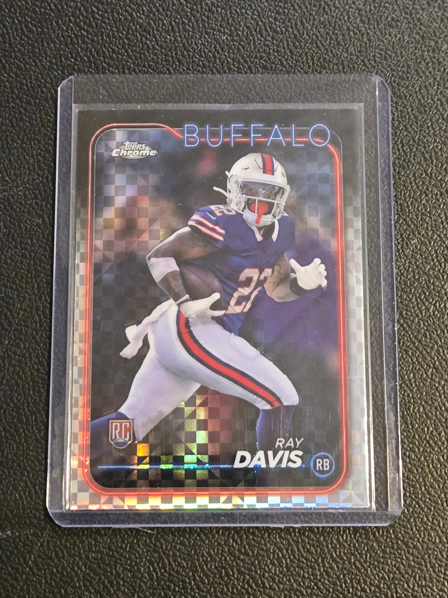 2024 Topps Chrome Ray Davis rookie football card featuring X-Fractor design