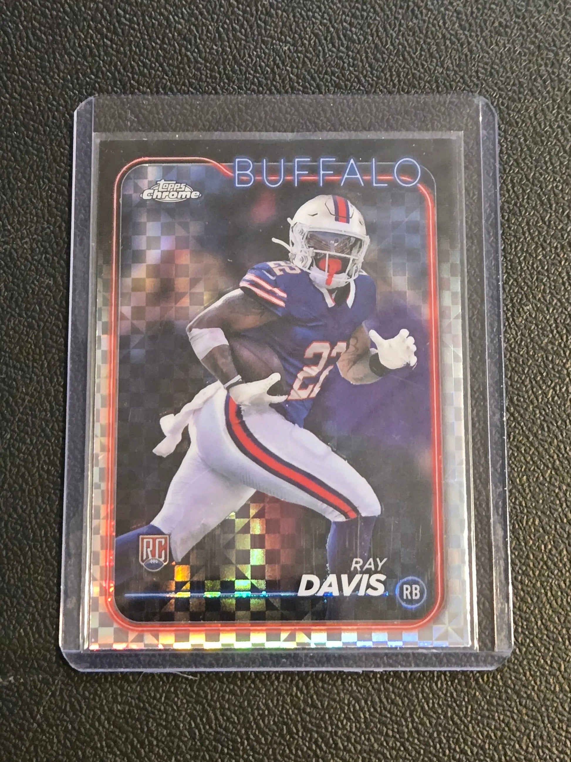 2024 Topps Chrome Ray Davis rookie football card featuring X-Fractor design