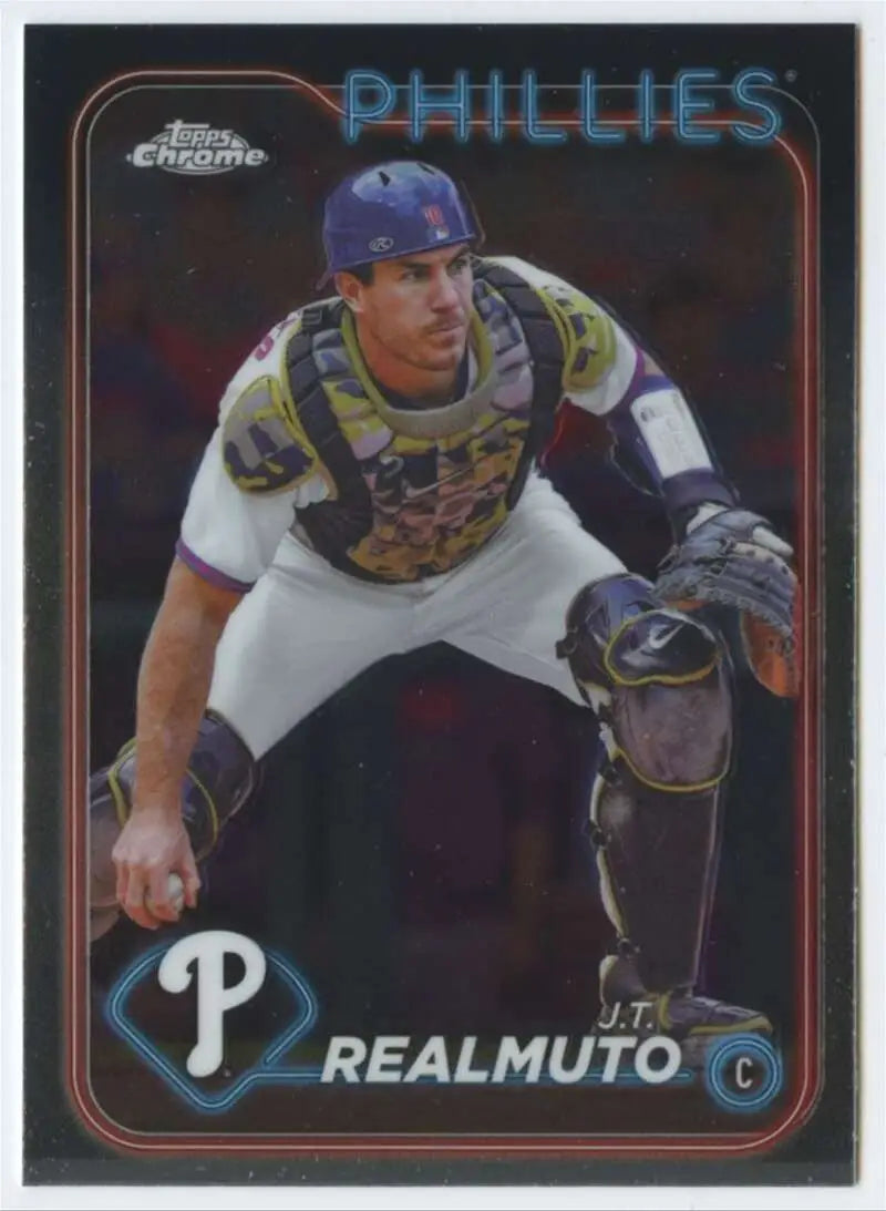 2024 Topps Chrome baseball card featuring catcher J T Realmuto in mint condition