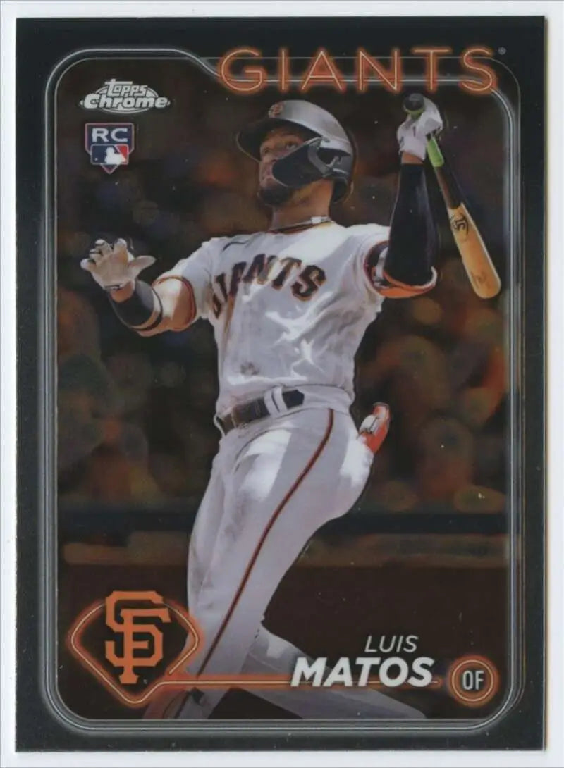 San Francisco Giants Luis Matos rookie card in mid-swing white home uniform