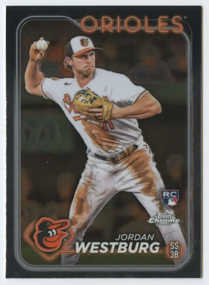 Baltimore Orioles Jordan Westburg Topps Chrome rookie card in throwing motion
