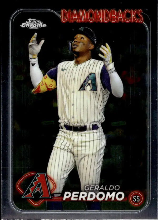 Geraldo Perdomo baseball card in pinstripe uniform from 2024 Topps Chrome series