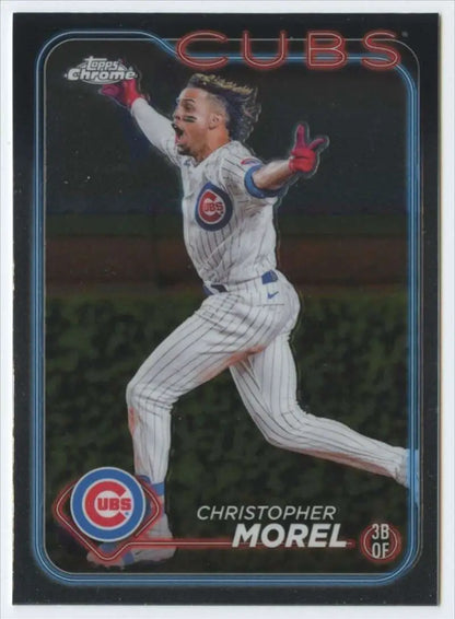 Chicago Cubs Baseball Card of Christopher Morel celebrating in Topps Chrome design