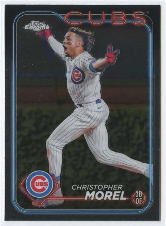 Chicago Cubs Baseball Card of Christopher Morel celebrating in Topps Chrome design