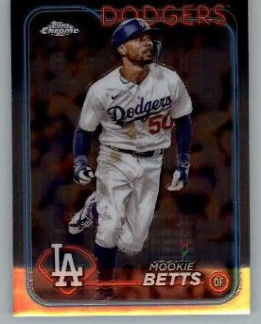 Mookie Betts Los Angeles Dodgers baseball card #50 in white home uniform from 2024 Topps Chrome