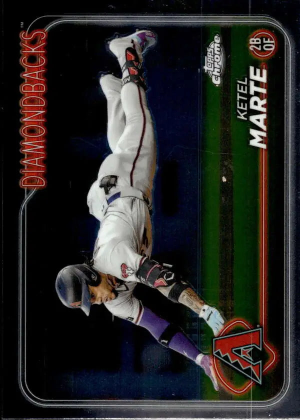 Baseball player in white uniform diving catch for 2024 Topps Chrome Ketel Marte NM-MT card