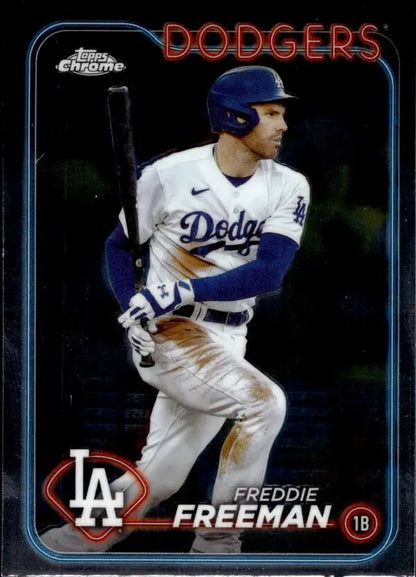 Freddie Freeman at bat in white home uniform on Los Angeles Dodgers baseball card