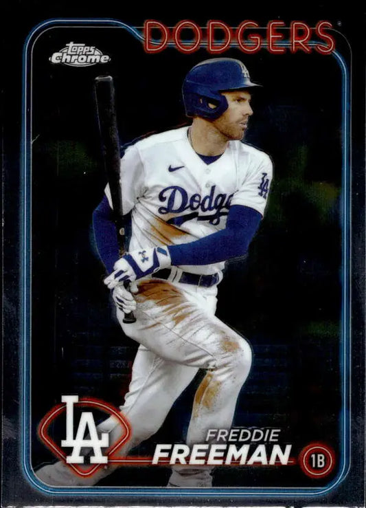 Freddie Freeman at bat in white home uniform on Los Angeles Dodgers baseball card