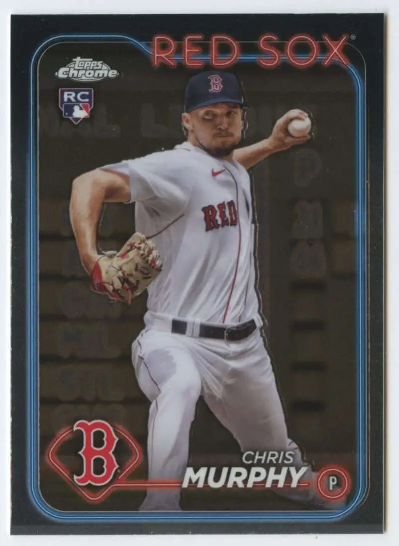Chris Murphy mid-throw in white uniform on 2024 Topps Chrome Red Sox Baseball Card