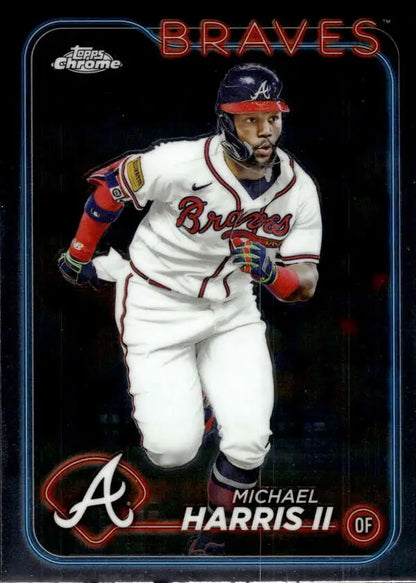 Baseball card of Michael Harris II running in a white Atlanta Braves uniform