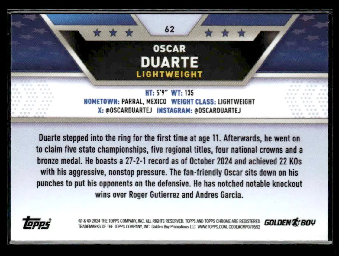 Boxing trading card featuring Oscar Duarte from 2024 Topps Chrome collection