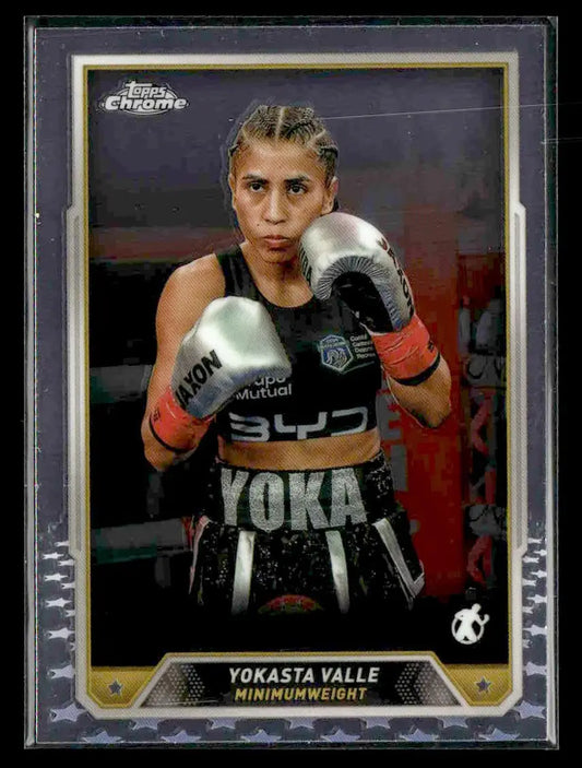 2024 Topps Chrome Yokasta Valle trading card featuring female boxer in fighting stance