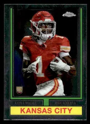Xavier Worthy football trading card from 2024 Topps Chrome Topps Football collection