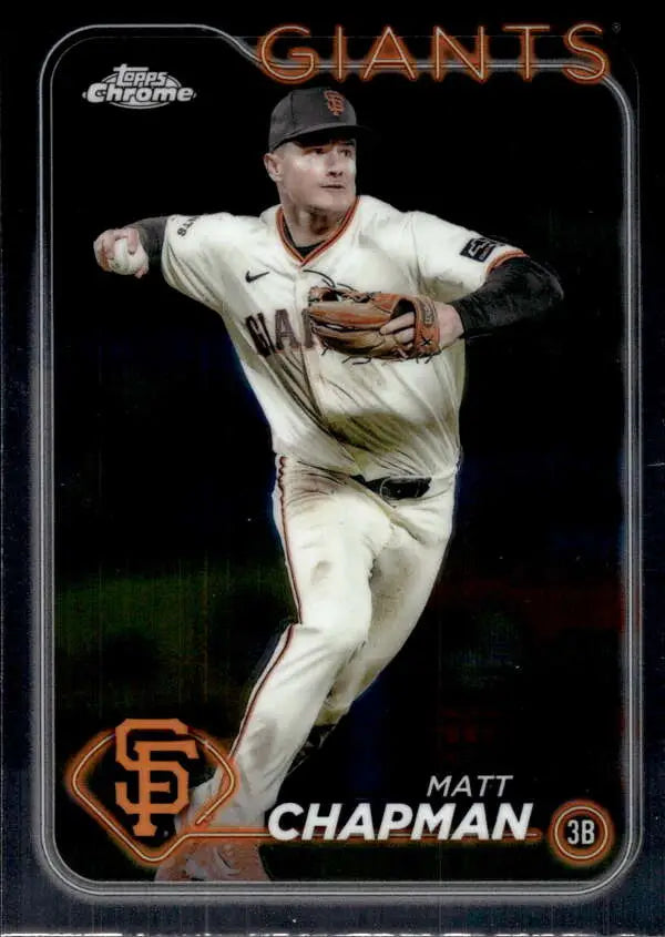 Baseball card of Matt Chapman in white home uniform for San Francisco Giants