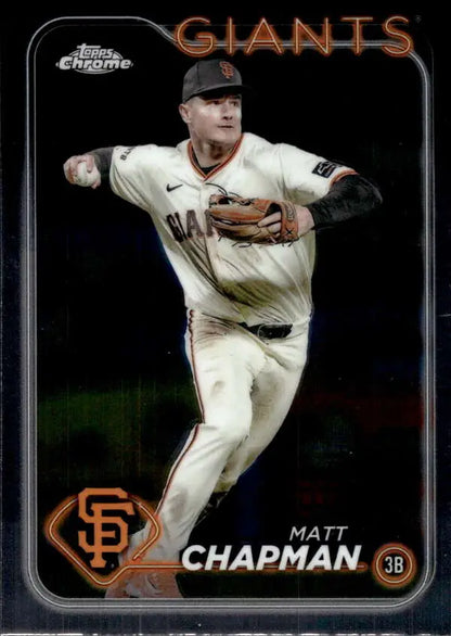 Baseball card of Matt Chapman in white home uniform for San Francisco Giants