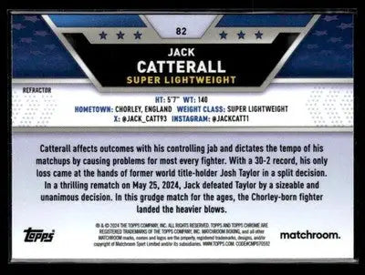 Boxing trading card featuring Jack Catterall from 2024 Topps Chrome Refractor series