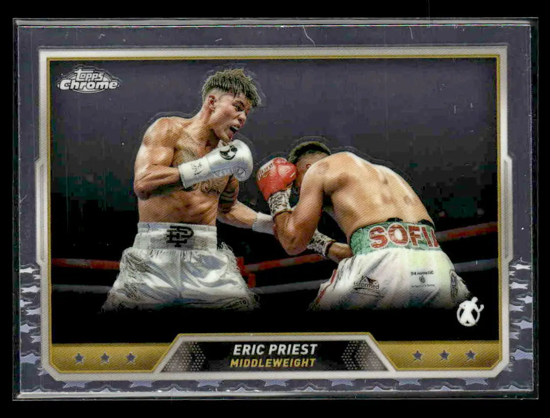 2024 Topps Chrome Eric Priest boxing trading card featuring action shot