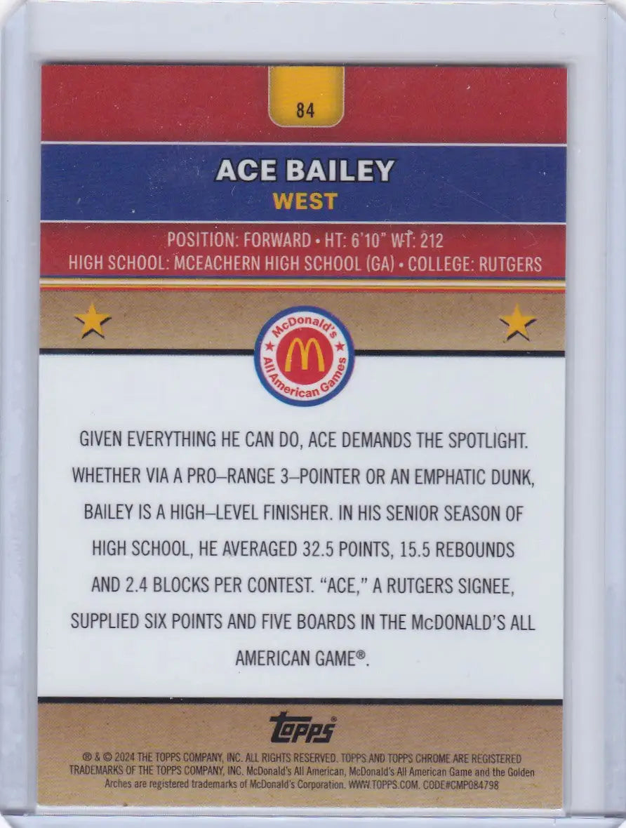 2024 TOPPS CHROME #84 ACE BAILEY TECTONIC- RUTGERS - Trading Card