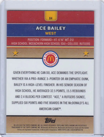 2024 TOPPS CHROME #84 ACE BAILEY TECTONIC- RUTGERS - Trading Card