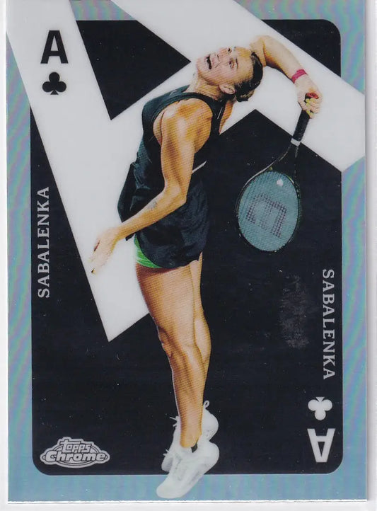 Playing card of Aryna Sabalenka in black outfit for Topps Chrome Aces